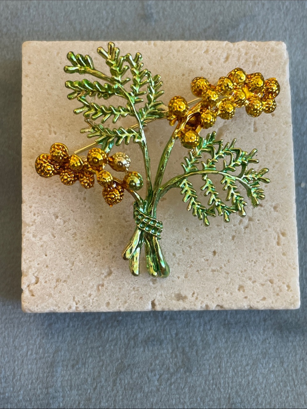 Anthropologie Green and Gold Floral Cluster Brooch